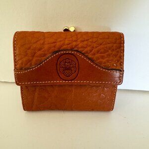 Vtg Mundi Women's Folding Coin Wallet Light Brown Pebble Genuine Leather